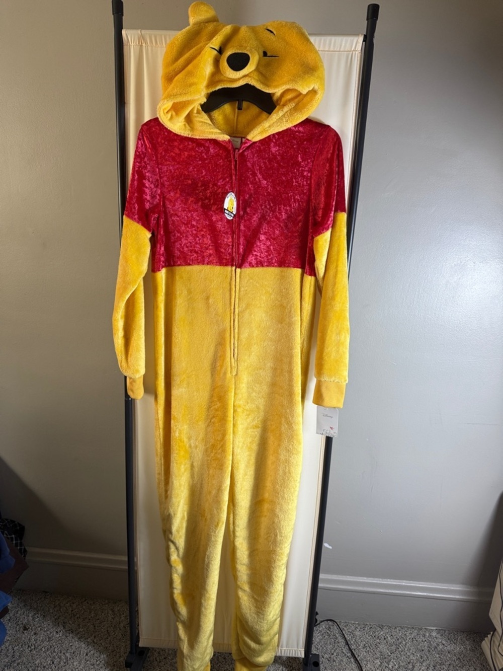 Winnie the Pooh Plush Hooded Onesie - Yellow & Red Sz S NWT